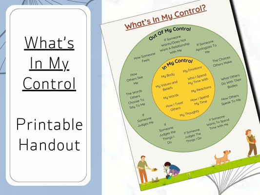 What's In My Control Printable Handout. Downloadable PDF that allows you to print at home or send electronically