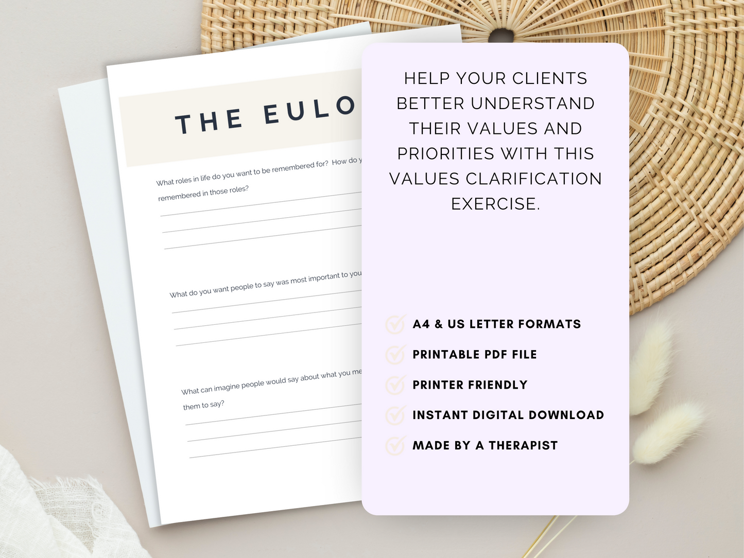 The Eulogy- Values Clarification Worksheet Set