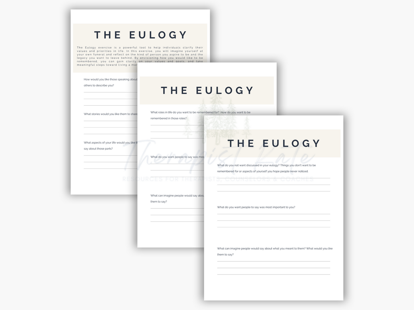 The Eulogy- Values Clarification Worksheet Set