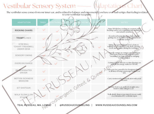 Sensory Adaptations Chart - Vestibular