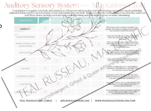 Sensory Adaptations Chart - Auditory