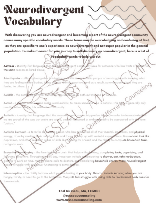 Neurodivergent Vocabulary Packet