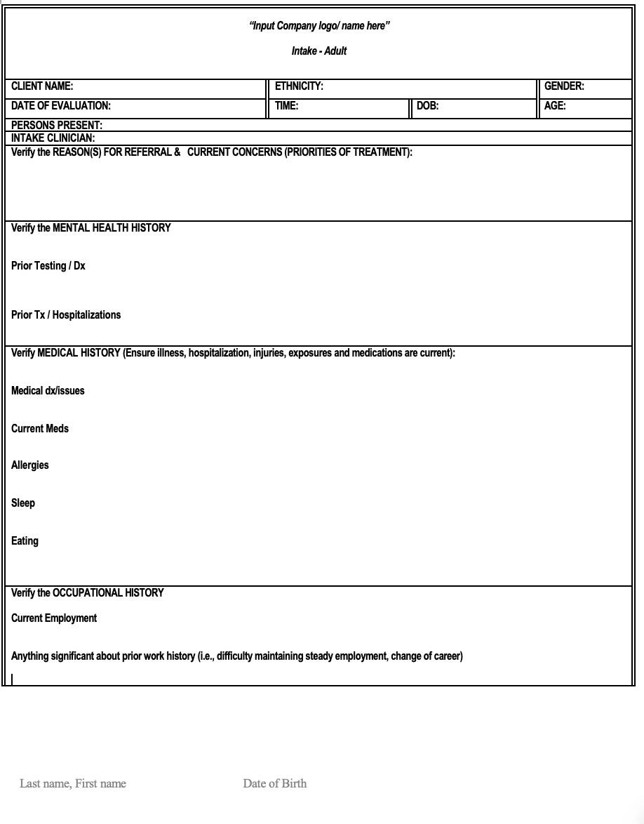 Initial intake form (Adult)