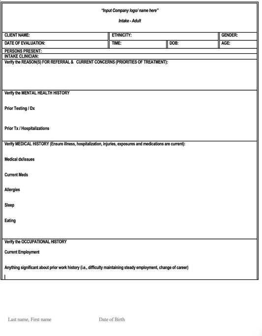 Initial intake form (Adult)