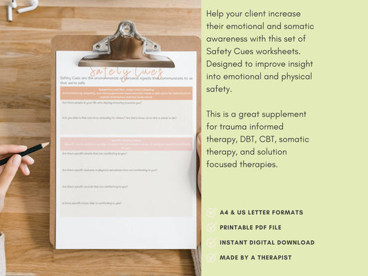 Safety Signals Therapy Worksheets for Somatic, Nervous System, and Trauma Informed Therapy