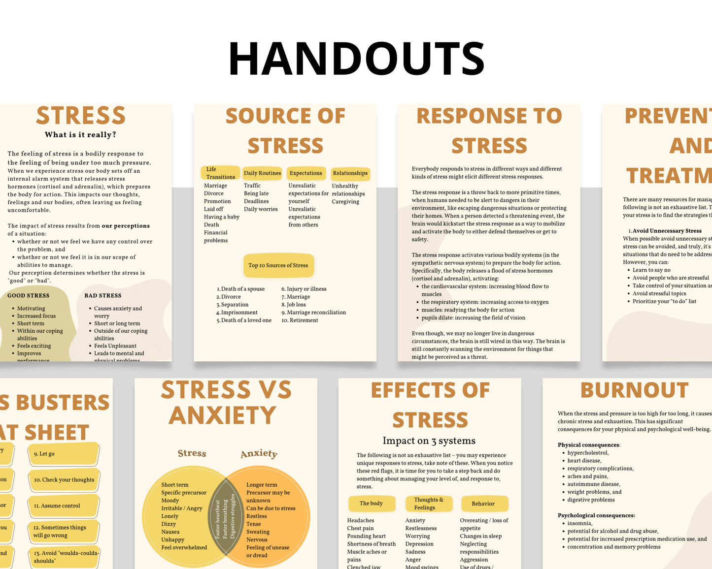 examples of pages in the stress management handout
