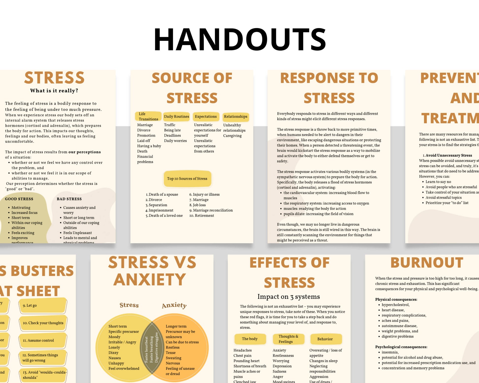 examples of pages in the stress management handout